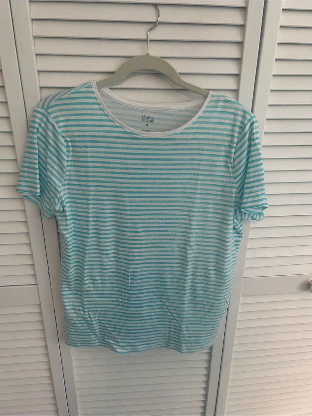 croft & barrow Aqua and White Striped Short Sleeve Tee